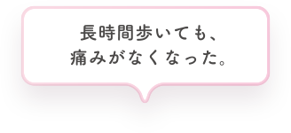 長時間歩いても、痛みがなくなった。